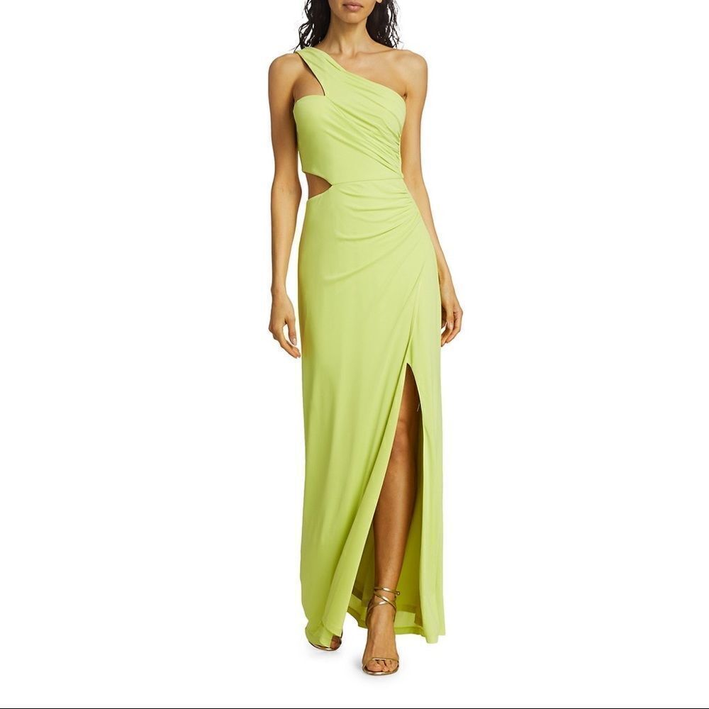 BCBGMAXAZRIA One Shoulder Cut Out Gown Lime M